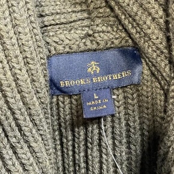 NEW BROOKS BROTHERS Men's Cardigan Ribbed Cotton Shawl Collar Size L Green - Picture 5 of 7